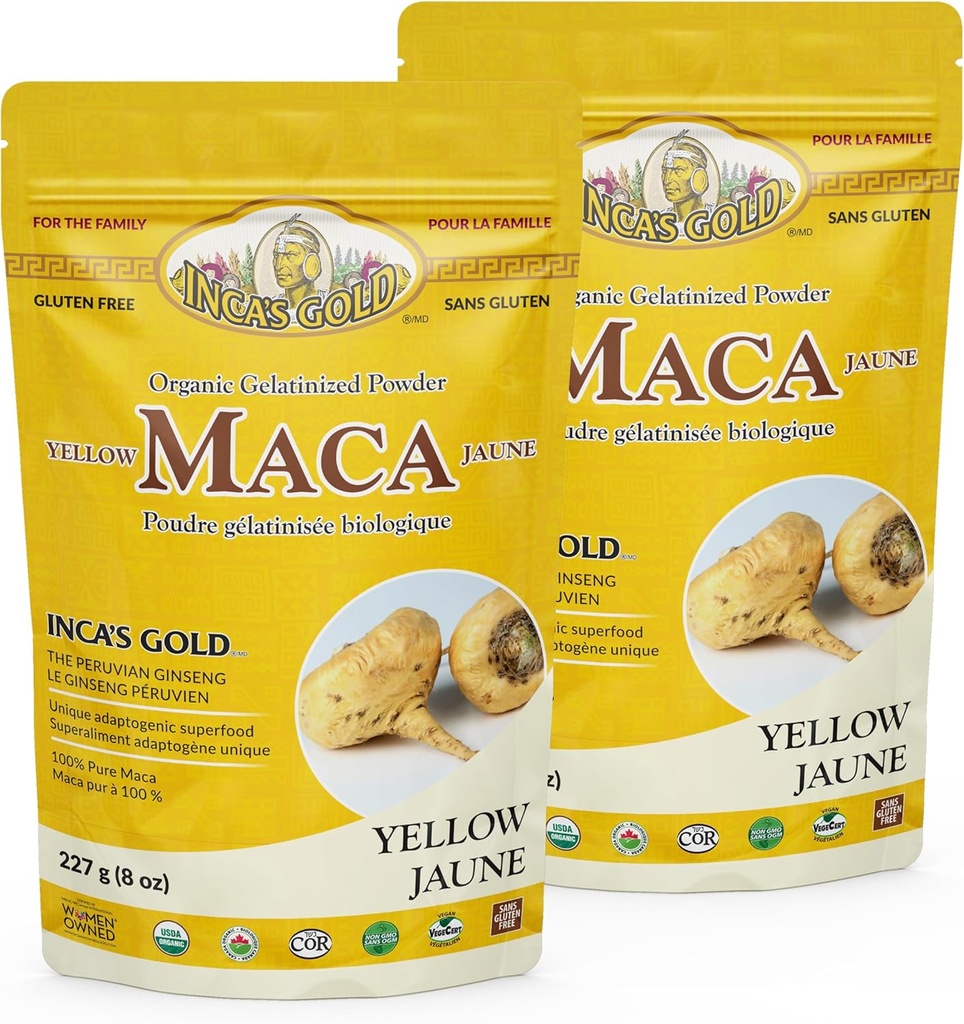 Inca's Gold Organic Yellow Maca Gelatinized Root Powder for Family - Adaptogen Supports Body's Global Vitallity, Immune System, Memory and Learning- 100% Pure Maca from Junin Peru- 454g (Pack of 2)