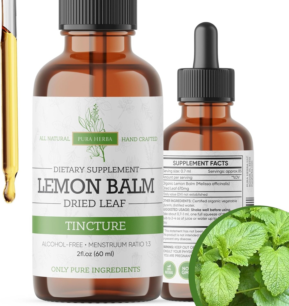 Lemon Balm Tincture – Alcohol-libre Silencio Melissa Officinalis Líquido Extracto Silencio Natural Calming &amp; Sleep Support TEN Herbal Stress Relief – 2 oz