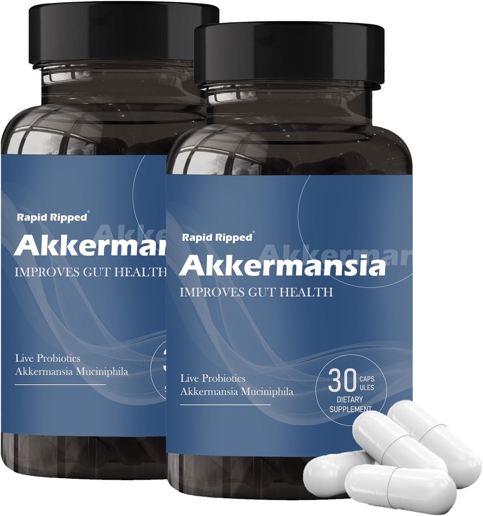 Akkermansia Probiótico con fibra prebiótica - Aumenta la producción GLP-1, liberación retardada, test de terceros, 100M AFU Live Strain for Gut Health for Men &amp; Women (2pcs)