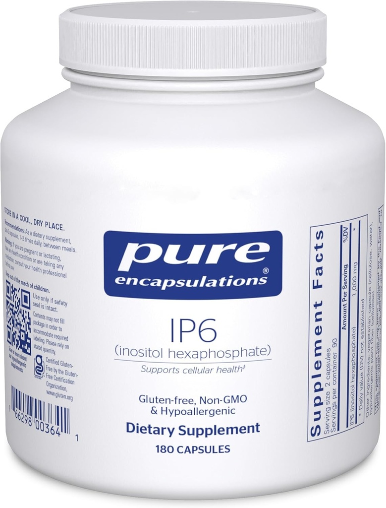 Pure Encapsulations IP6 (Inositol Hexaphosphate) TEN Hypoallergenic Antioxidant Support for Breast, Colon and Liver Cell Health ← 180 Capsules