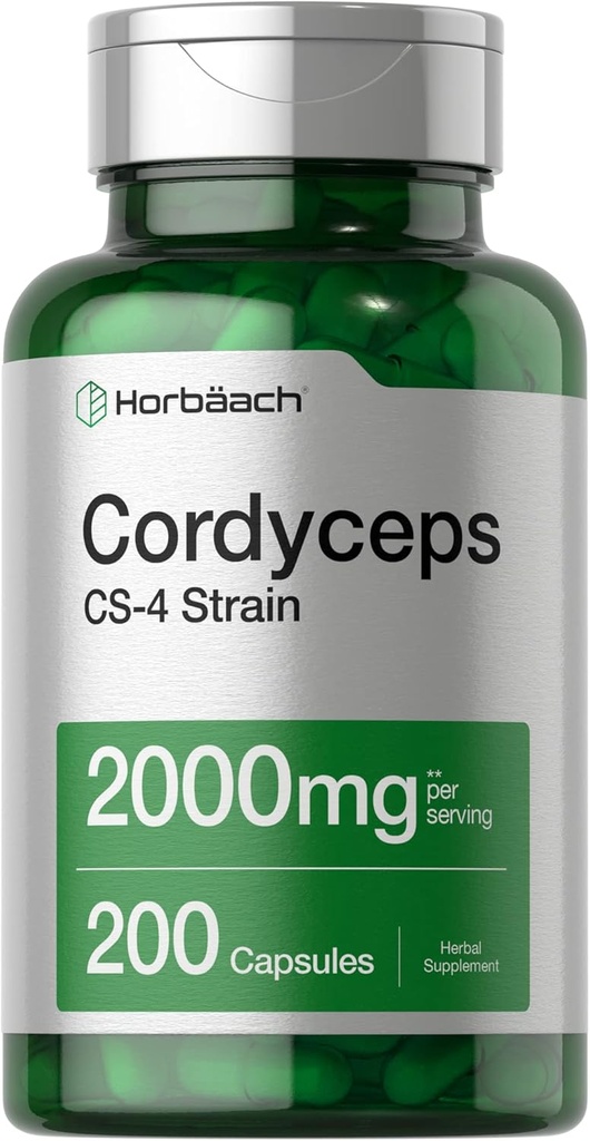 Horbäach Cordyceps Mushroom Capsules 2000mg  vírgenes 200 Conde ← CS-4 Strain Cordyceps Sinesis ← Non-GMO Herbal Suplemento