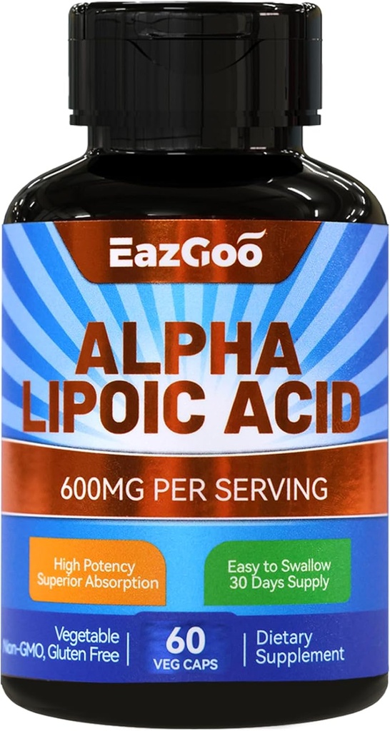 Suplemento de ácido lipoico alfa, ácido lipoico alfa 600mg por ser, vegano, sin gluten, suplemento ALA de 60 cápsulas vegetales