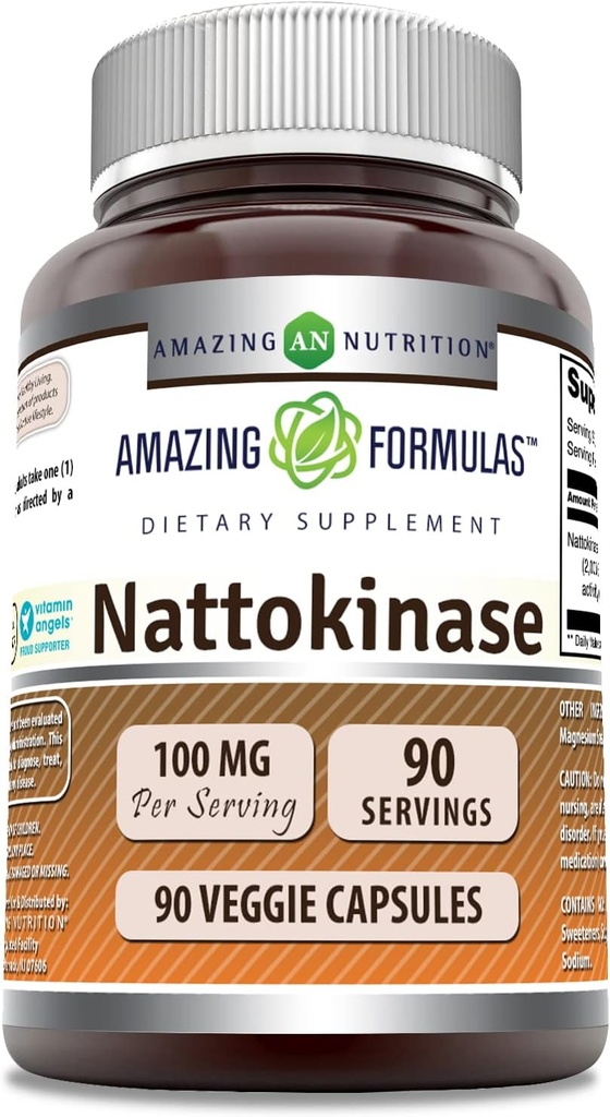 Amazing Formulas Nattokinase Supplement | 100 Mg (2000 FU Enzyme from Pure Nattokinase) | 90 Veggie Capsules | Non-GMO | Gluten-Free | Made in USA