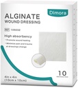 Dimora Calcium Alginate Wound Dressing, 4' x 4'' Patches,10 Individual Sterile Pads, Soft and Highly Absorbent Dressing Gauze, Non-Stick Padding