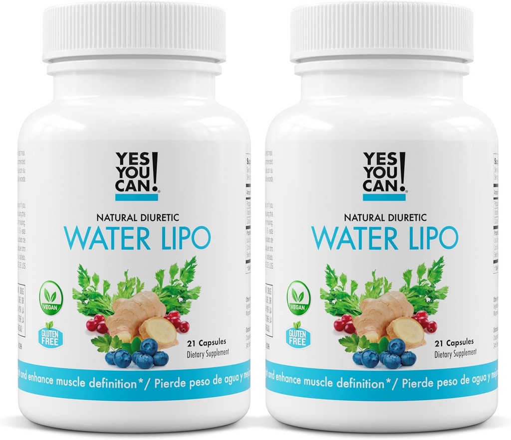 ¡Sí puedes! Píldoras Lipo de agua natural - Limpieza diurética con electrolitos & vitaminas - Ayudas con retención de agua - Sin gluten, 21 cápsulas por botella (2 Pack)