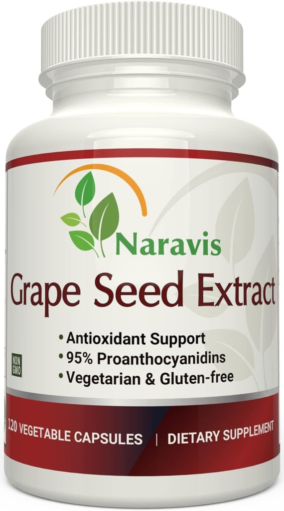 Naravis Grape Seed Extract 400mg - 120 Capsulas Vegetarianas con 95% Proanthocyanidins - Suplemento Antioxidante Natural No GMO - Cápsulas de Extracto Grapeseado para Soporte Antioxidante Optimal