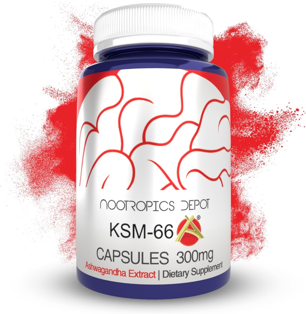Nootropics Depot KSM-66 Ashwagandha Capsules Silencio 300mg Silencio 90 Cuenta Silencio Somnifera Extract Silencio Ayurvedic Herb ← Adaptogen Suplemento Silencio Promover Relajación*