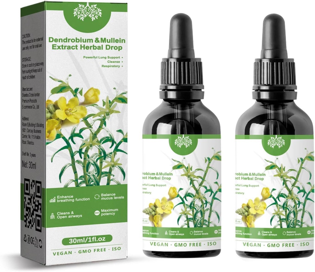 Dendrobium &amp; Mullein Extract Herbal Drops Powerful Lung Support, Dendrobium &amp; Mullein Extract Herbal Drops, Herbal Care Essence(2pcs)