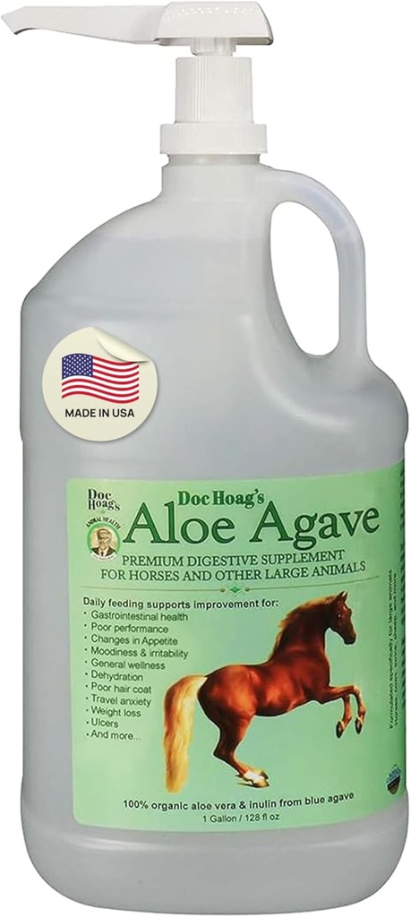 Doc Hoag’s Aloe Vera+Agave Premium Horse Supplement – Made in USA – Original Udder Balm – Natural Gastric Support for Horses &amp; Large Animals – Stress Relief & Ulcer Care, 128 Fl Oz.