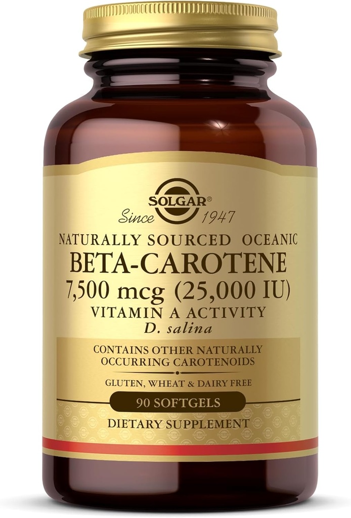 Solgar Oceanic Beta-Carotene 25,000 UI - 90 Softgels - Potent Antioxidant - 100% Natural Pro-Vitamin A - Gluten Free, Dairy Free - 90 Servings