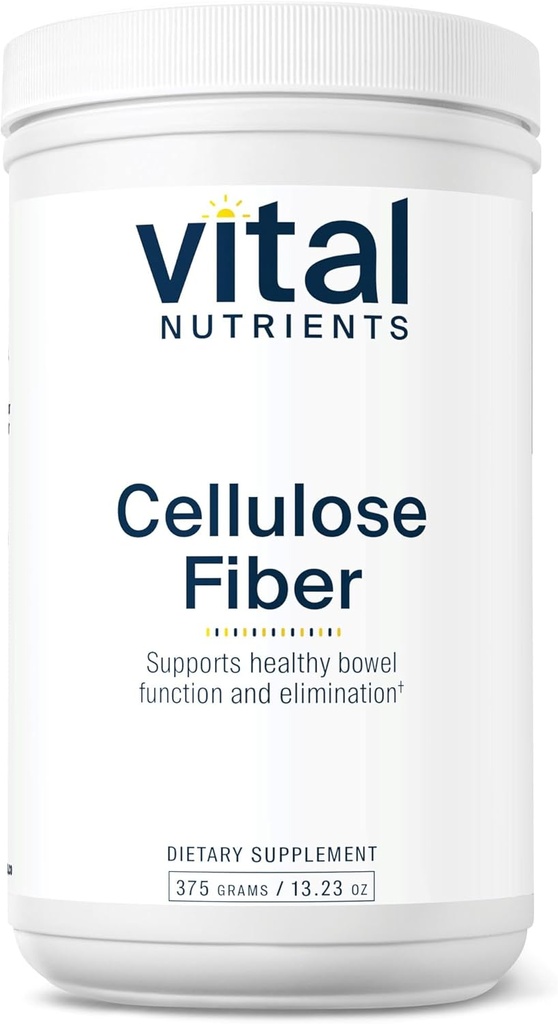 Vital Nutrients Cellulose Fiber Powder  375g Cellulose Insoluble Fiber Powder ← Fiber Supplement Powder Supports Healthy Bowel Function ← Gluten, Dairy, Soy Free ← Non-GMO ← 60 cápsulas
