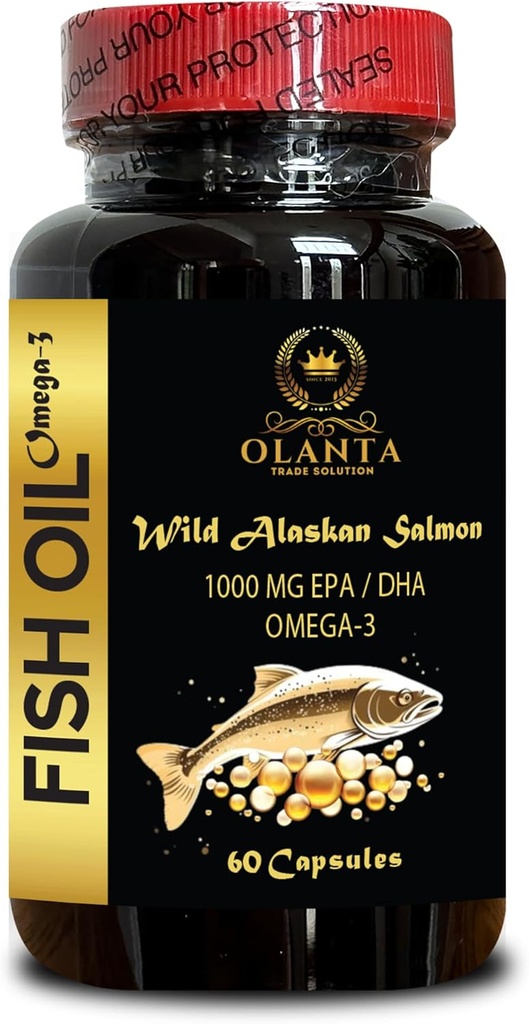 Salvaje Aceite de Salmón de Alaska - Omega 3 Suplementos de ácidos grasos, Apoyo Memoria y Suplementos de Focus - 1 Botella 60 Softgels