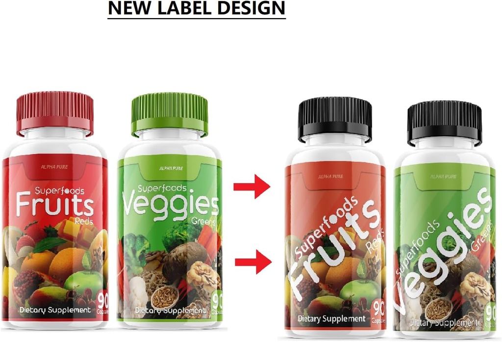 Superalimentos Rojos Frutas y Verdes 180 Capsules Verduras Frutas y verduras Superalimentos Silencio Natural Balance de 90 cápsulas de frutas, 90 cápsulas vegetales para hombres, mujeres vitaminas y minerales
