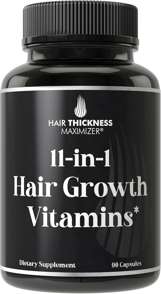 11-en-1 Vegan Hair Growth Vitamins for Thinning & Brittle Hair – Advanced Vitamin Complex with 5000mcg Biotin, Pumpkin Seed, Zinc. Supports Thicker, Healthier-Looking Scalp for Women &amp; Men