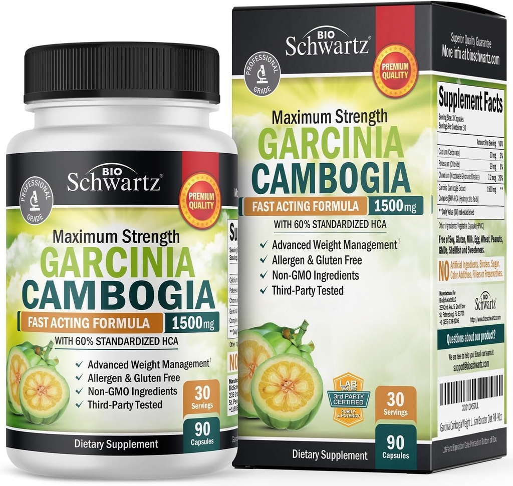 Garcinia Cambogia Píldoras de Pérdida de Peso - 1500mg HCA Púrpura Extracto - Fast Acting Appetite Suppressant - Fat Burner for Women and Men to Help Lose Weight - Carb Blocker Metabolism Diet Pill - 90 Cápsulas