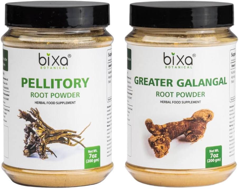 bixa BOTANICAL Pellitory Root Powder (Anacyclus Pyrethrum/Akarkara) 7 Oz + Galangal Root Powder (Kulinjan/Alpinia Galanga) 7 Oz Bundle ← Herbal Supplement Combo