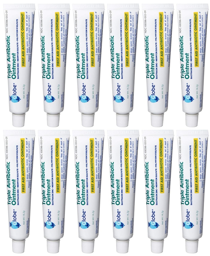 Globo (12 Pack) Triple Antibiótico Primer Intento de primeros auxilios 1 oz, Intento antibiótico de primeros auxilios, Protección de infecciones de 24 horas, Tratamiento de la lujuria para Raspas, Quemaduras y cortes menores