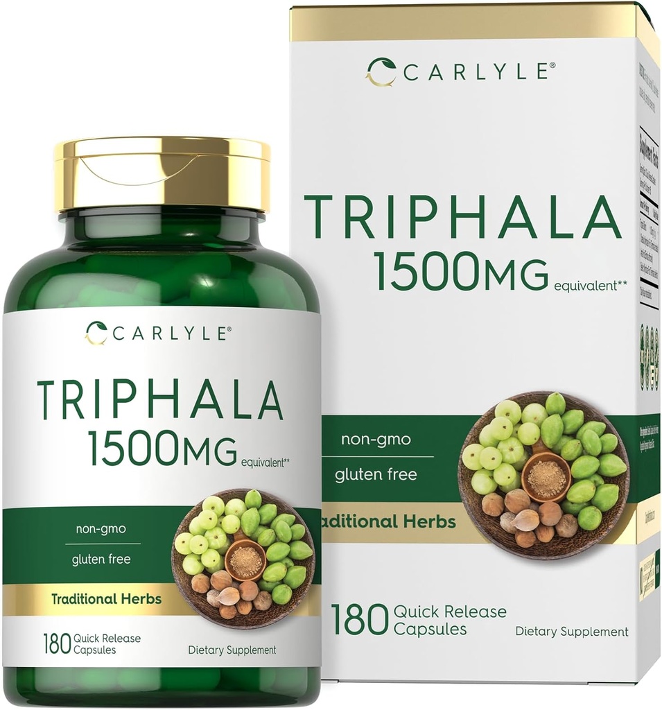 Carlyle Triphala Capsules 1500mg Silencio 180 Conde ← Herbal Suplemento Silencio No GMO y Gluten Gratis