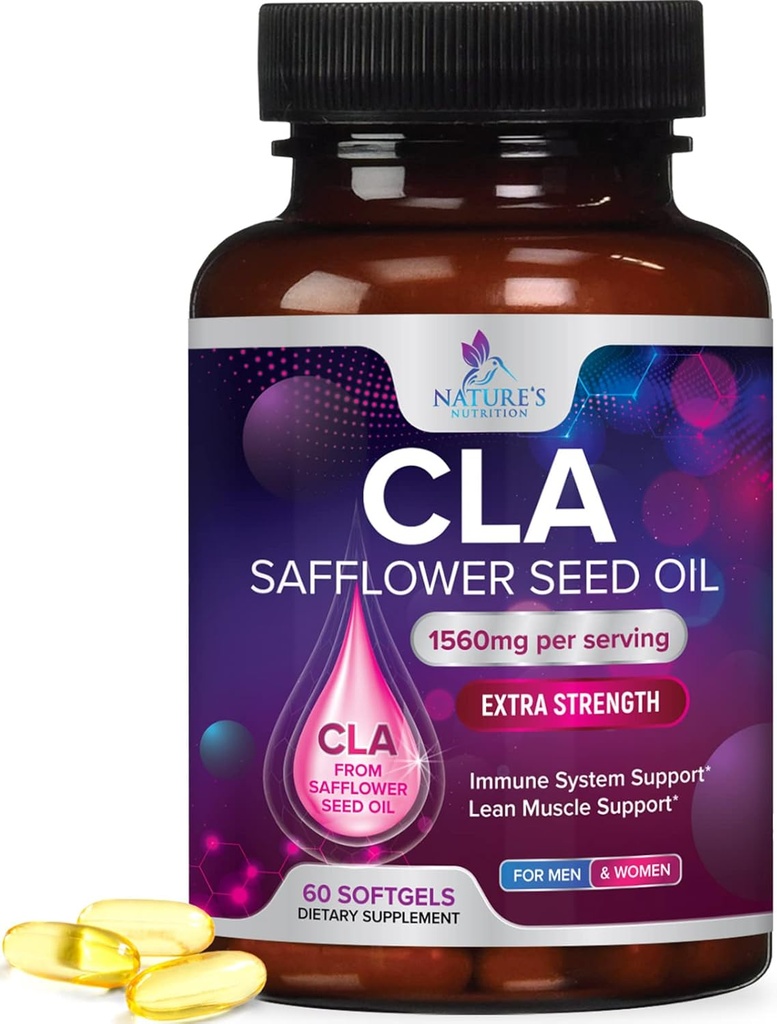 CLA Supplement, Conjugated Linoleic Acid 1560mg - Extra Strength CLA Supplement Pills - Support Body Composition, Lean Muscle Tone, " Energy - Safflower Capsules, Gluten Free, Non-GMO - 60 Softgels