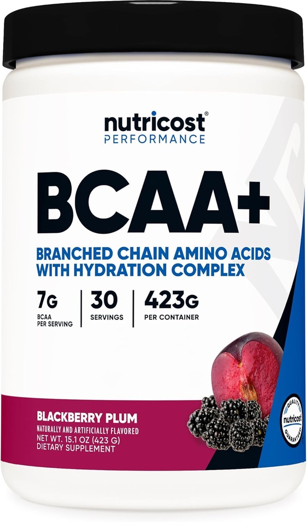Nutricost BCAA Active with Glutamie, Citrullie, and Coconut Hydration Powder (BlackBerry Plum) 30 Servings - Branched Chain Amino Amino Acids with Hydration Complex - Gluten-Free, Non-GMO