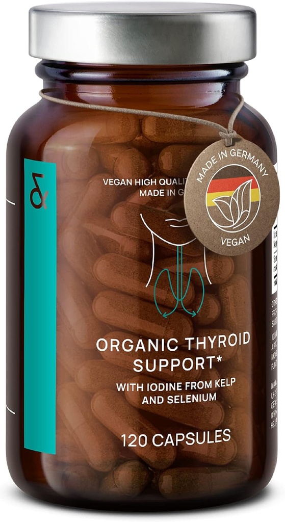 Suplemento Orgánica de Apoyo a la Tiroides con Iodine de Sea Kelp Orgánica y Selenio de Mustard Seed Extract - 120 Capsules - Suplemento Natural de Tiroides para Hombres &amp; Mujeres - Vegan y Gluten Gratis