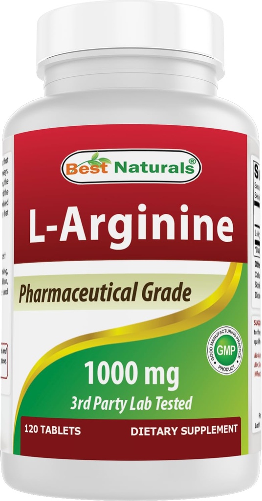 Mejores Naturales L-Arginina 1000 mg 120 Tabletas - Suplemento Farmacéutico de Grado L Arginina Promueve Sintesis de óxido nítrico