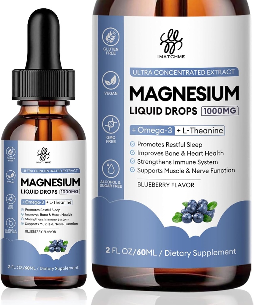 Magnesio líquido con glucocinato, citrato, óxido, Taurate y Malate, Blueberry Flavor, 2 Fl Oz