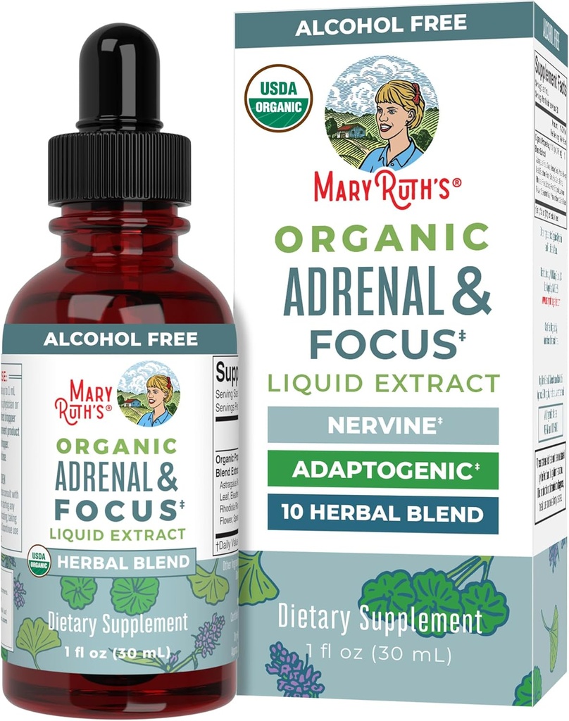 MaryRuth Organics - USDA Organic Brain Nootropic Supplement for Adults with Ginkgo Biloba &amp; Astragalus TEN Focus &amp; Adrenal Support Silencio Brain &amp; Memory Drops ← Vegan ← Non-GMO TEN Gluten Free TEN 30 Servings