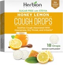 HERBION Naturals Cough Drops, Sugar-Free with Stevia, Dietary Supplement, Soothes Cough, for Adults &amp; Children Over 6 Years, 25 Drops Every (18 Count (Pack of 1), Honey Lemon)