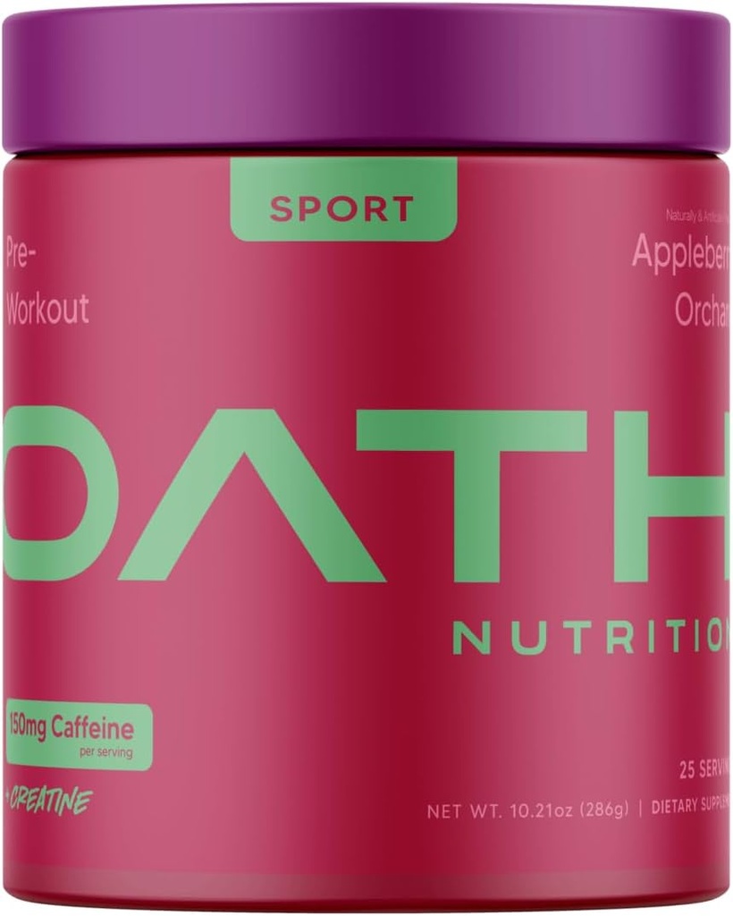 Oath Nutrition Sport Sugar Free Pre-Workout Powder, Appleberry Orchard, Contains Creatine Monohydrate, Caffeine y Beta Alanine, Pre Workout Powder for Women and Men, 25 Servings
