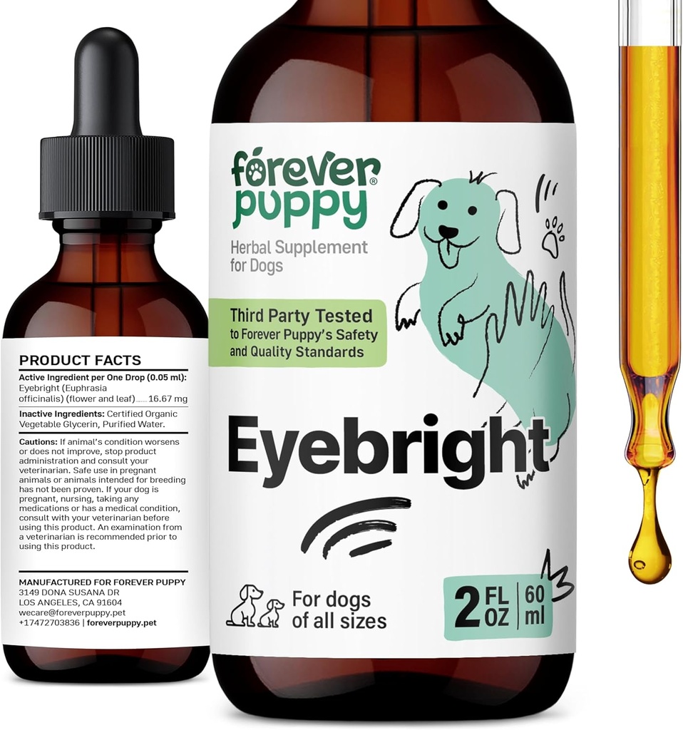 Forever Puppy Eyebright Drops for Dogs - Eyebright Herb Tincture for Soothing Eyes Irritation - Liquid Eye Health Support Supplement for Dogs of All Breeds & Size - 2 oz