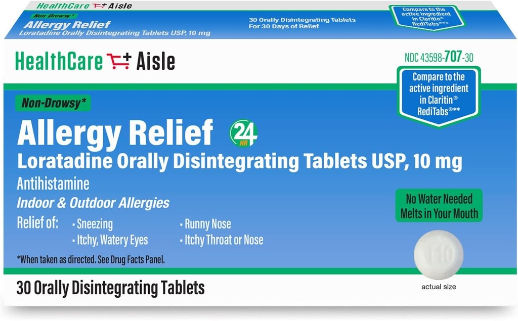HealthCareAisle Allergy Relief - Loratadine 10 mg Orally Disintegrating Tablets USP - 30 Tablets - Original Prescription Strength Alergy Medication, 24-Hour Relief