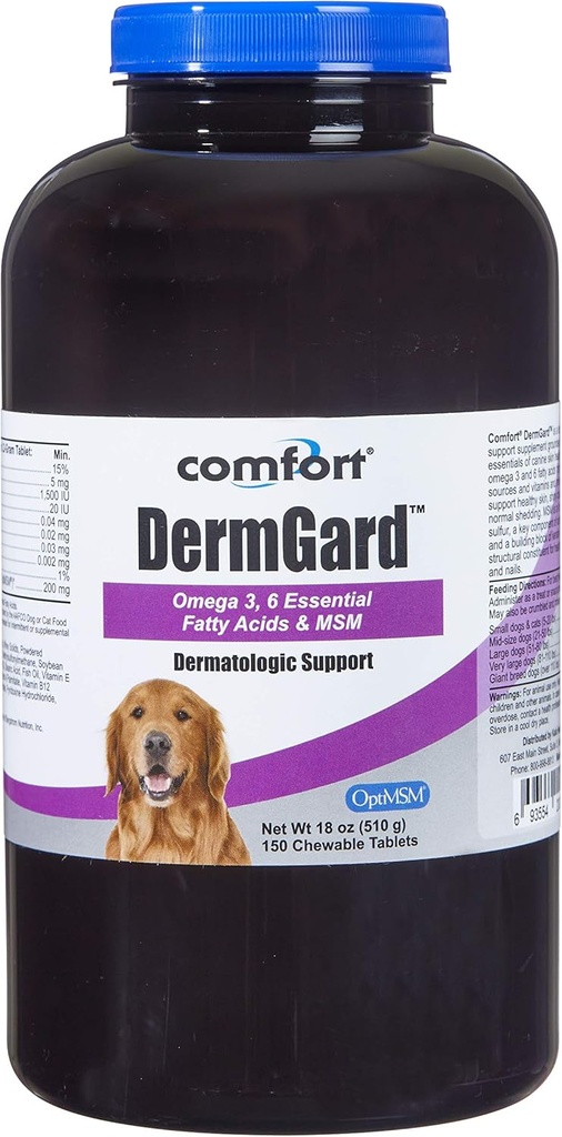 Kala Health Comfort DermGard Skin and Coat Supplement for Dogs, 150 Count, Supports Healthy Skin, Shiny &amp; Reduce Excessive Shedding, Contiene MSM, Fish Oil &amp; Omega 3, 6, y 9 ácidos grasos esenciales