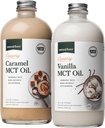 Natural Force Creamy Vanilla + Creamy Caramel MCT Oil Bundle – Gluten-Free, Non GMO, Emulsified Flavored MCTs from Organic Coconuts – Keto, Paleo y Vegan – 2x 16 Unce Glass Bottles