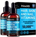 Liquid Collagen Peptides for Women - Serum Complex with Biotin Vitamin, Hydrolyzed Keratin Protein and Saw Palmetto - Comprehensive Formula for Hair, Skin, and Nails Wellness - 2fl oz (Pack of 2)