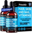 Peptides de colágeno líquido para mujeres - Complejo de suero con vitamina de biotina, proteína de queratina hidrolizada y Palmetto de sierra - Fórmula completa para el cabello, la piel y el bienestar de uñas - 2fl oz (Pack de 2)