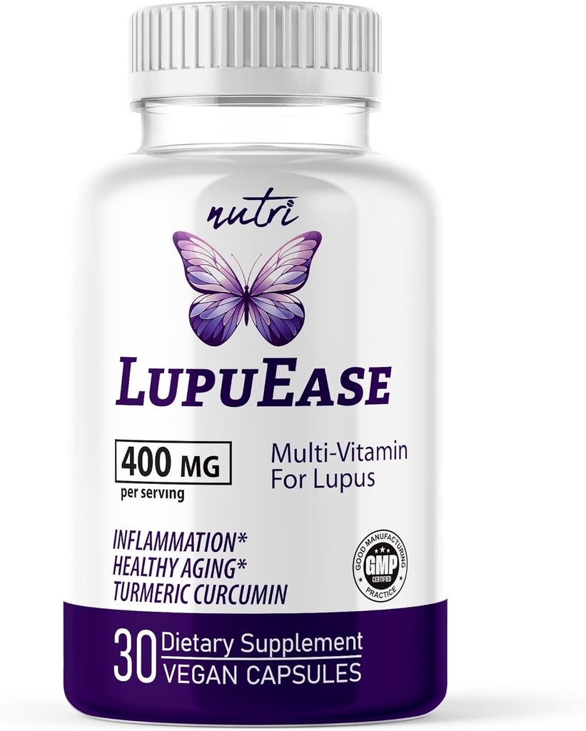 Fusiones de la naturaleza LupuEase Lupus Relief Products Multivitamin Supplements - Vitamina C, D3, E, B12, Turmeric Curcumin Extract (std. 95% curcuminoides) - Omega 3 ácidos grasos - 30 Day Supply - 400mg
