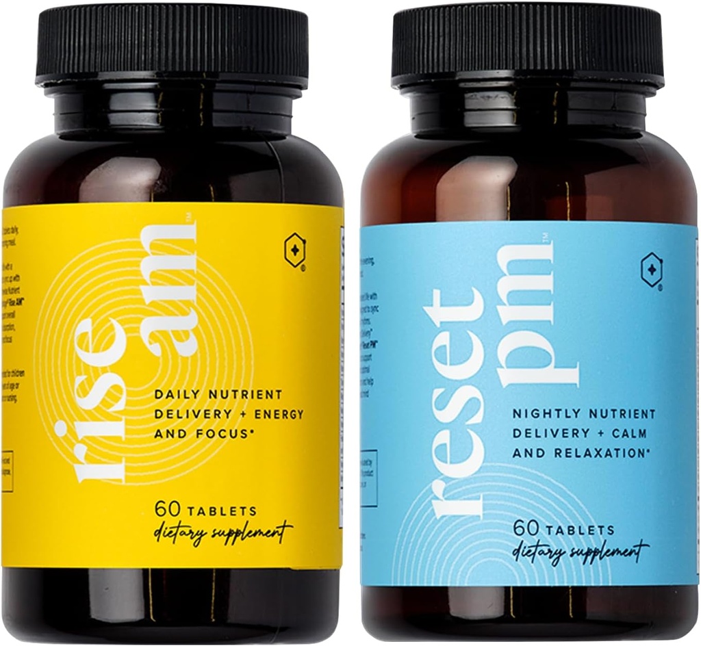 LifeVantage Rise AM " Reset PM System - Combination of Rise AM " Reset PM System, un suplemento multivitamina para hombres y mujeres proporciona vitaminas, minerales y adaptógenos. - 60 Tabletas por botella