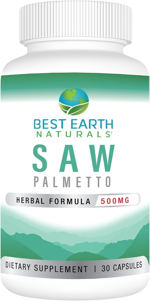 Best Earth Naturals Saw Palmetto 500 mg para apoyar el cabello, próstata, Urinary Tract 30 Conde