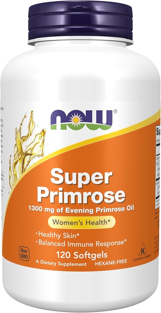 AHORA Suplementos de alimentos, Super Primrose 1300 mg con GLA naturalmente recurrente (ácido gamma-lenólico), 120 Softgels