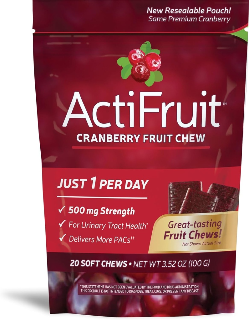 Terapia enzimática Actifruit Suplemento de arándano con Cran-max, 500 mg, 20 cerdas blandas, cajas (Pack of 2)