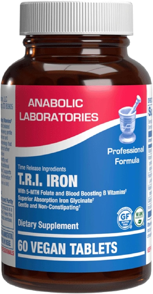 Lanzamiento lento Suplemento de hierro con vitamina C - High Absorption Gentle Iron con vitamina C para las mujeres con complejo de metil B para beneficios máximos - Stomach Friendly Vegan &amp; Made in The USA - 60 Servings