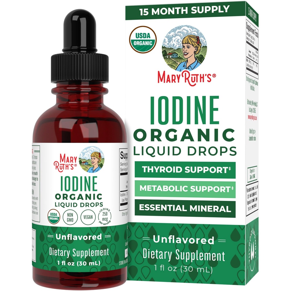 MaryRuth Organics Iodine Liquid Drops | Potassium Iodide | 1 Year Supply | 450 Servings | Thyroid Health | USDA Organic| Vegan | Non-GMO | Gluten Free | 1 Fl Oz