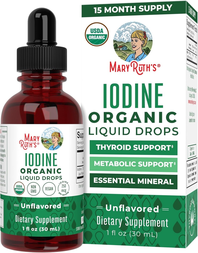 MaryRuth Organics Iodine Liquid Drops ← Potassium Iodide TEN 1 Year Supply Silencio 450 Servings Silencio Tiroides Salud TENEDIDO USDA Orgánica eterna Vegan ← Non-GMO TEN Gluten Free TEN 1 Fl Oz