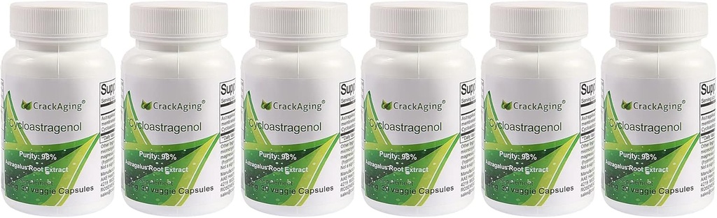Crackaging Super-Absorption Cycloastragenol 98% 25mg/Cap, 180 Caps en 6 Botellas Anti-Aging reactivar & DNA Cell Telomerase Supplements Strength Faction Longevity Classic
