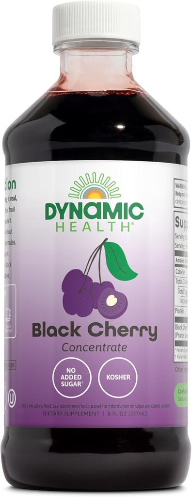 Salud Dinámica Pura Cereza Negra Unsweetened 100% Juice Concentrate, No Additives or Preservatives, Antioxidant, 8oz (Packaging Varies)