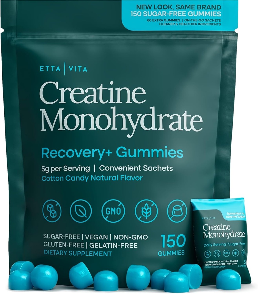 Sugar-Free Creatine Monohydrate Gummies (5g Per Packet) - Potent Creatine Gummies for Men & Women, Supplement for Muscle Support, Cognitive Function - Non-GMO, Gluten-Free, Mucuna Pruriens