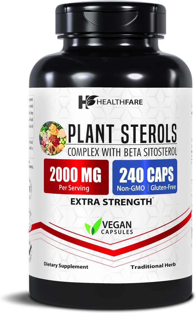 Healthfare Plant Sterols Capsules 2000mg ← 240 Vegan Capsules  Beta Sitosterol &amp; Phytosterol Complex ← Plant-Based Supplement ← Non-GMO & Gluten-Free Silencio Made in The USA