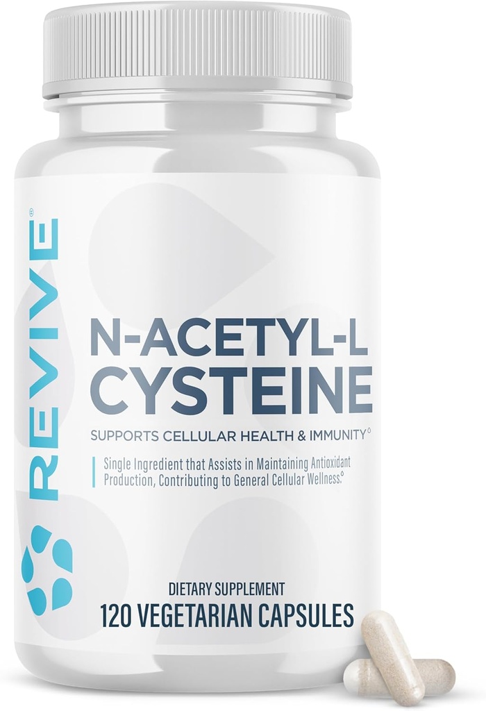 Revive MD NAC Suplemento para hombres y mujeres - N-Acetyl Cysteine apoya la salud respiratoria, cardiovascular y celular - Antioxidante &amp; Immune Support (120 cápsulas, 60 servicios)