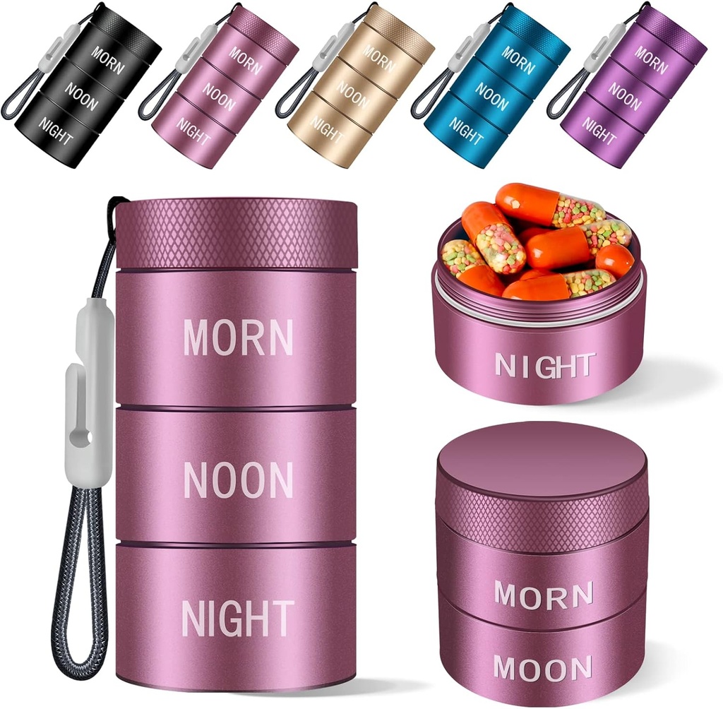 Aluminio Aleación Waterproof Pill Organizer 3 veces al día,Moisture Proof Metal Pill Case,Small Daily Pill Holder for Purse,Portable Travel Pill Box Container to Hold Vitamins,Med, Supplements.